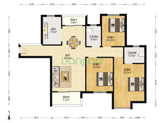 金科·東方大院 3室1厅2卫 139平方
