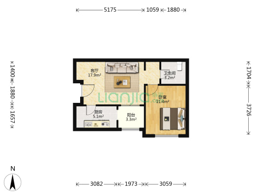 隆成家园 1室1厅1卫 59平方