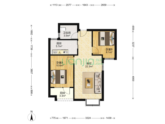 胜通海岸 2室1厅1卫 73平方