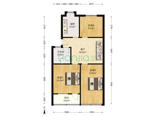 定淮门大街18号 3室1厅1卫 78平方