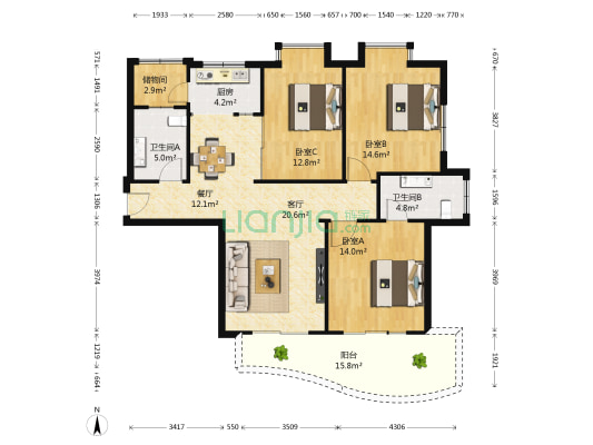云顶 3室2厅2卫 133平方