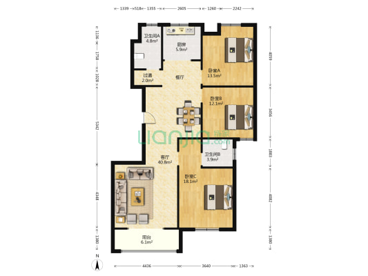 興城家園 3室1厅2卫 136平方