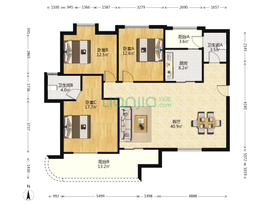 华怡大厦 3室1厅2卫 135平方