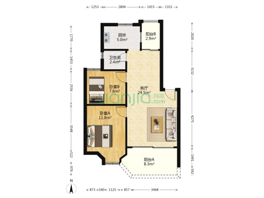 东组团 2室1厅1卫 73平方