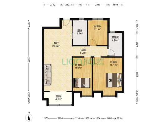 幸福家园 3室1厅1卫 101平方