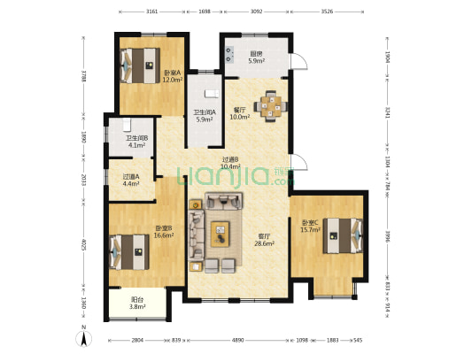 北京宫馆 3室2厅2卫 171平方