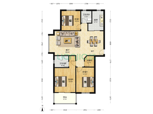 紫晶环球生活广场 3室1厅2卫 135平方