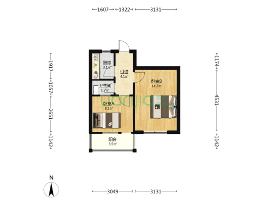 幸浴胡同1号院 2室0厅1卫 41平方