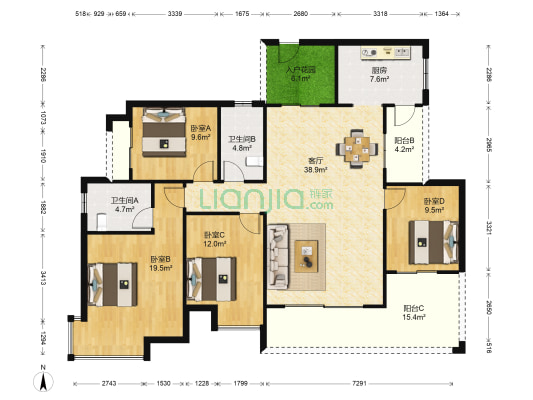杏林雅苑 4室1厅2卫 151平方