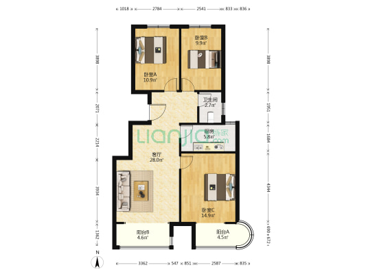 书香苑(安次) 3室1厅1卫 106平方
