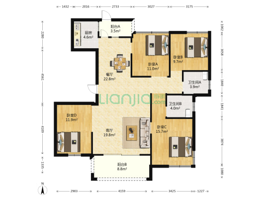 凯旋尊邸 4室2厅2卫 141平方