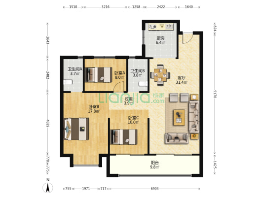 碧桂园紫阙台 3室1厅2卫 119平方