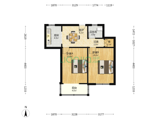 曙苑新村 2室1厅1卫 63平方