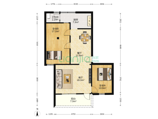 向云里 2室2厅1卫 87平方