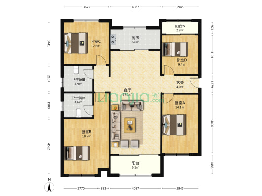 金地和风雅苑 4室1厅2卫 168平方
