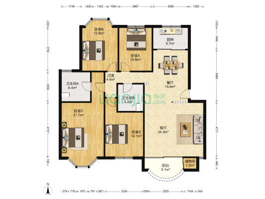 南都德加西区 4室2厅2卫 150平方