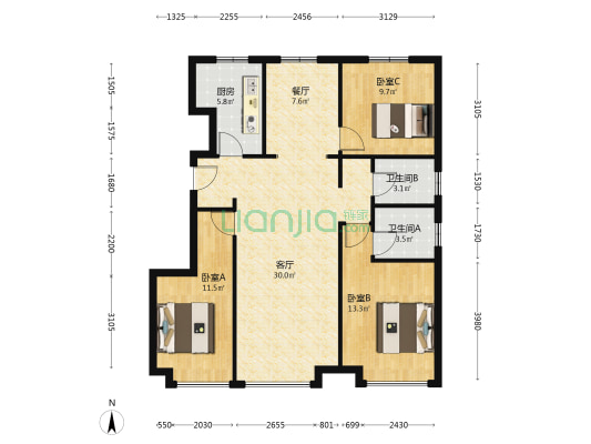华远二期精装修四局，116平110万家具家电都留下-户型图