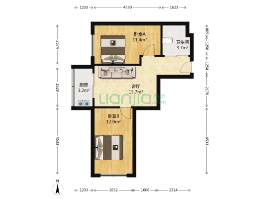 華天佳苑锦湖东郡B区 2室1厅1卫 66平方