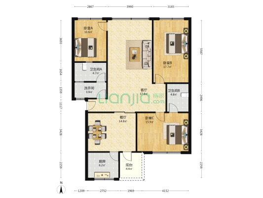康乐苑 3室2厅3卫 140平方