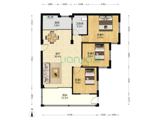 尖沙咀花园一期 3室1厅1卫 84平方