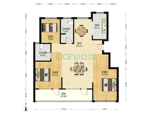 绿城·春熙海棠 3室1厅2卫 114平方