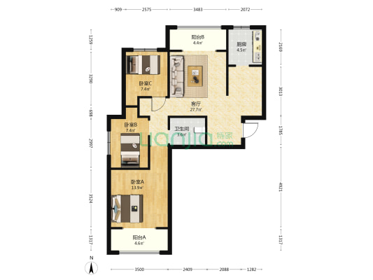 天泓华郡 3室1厅1卫 110平方