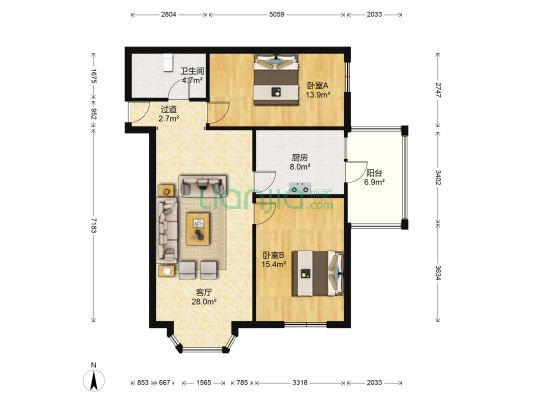 报达文化商住小区 2室1厅1卫 99平方