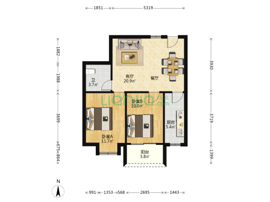 翰林苑 2室1厅1卫 63平方