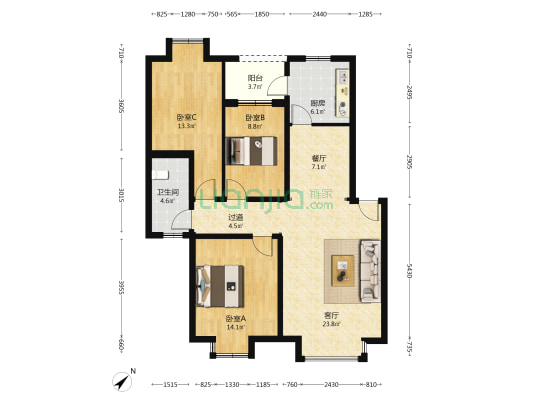 安民院 3室2厅1卫 104平方