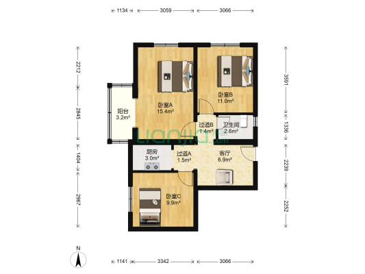 半步桥13号院 3室1厅1卫 71平方