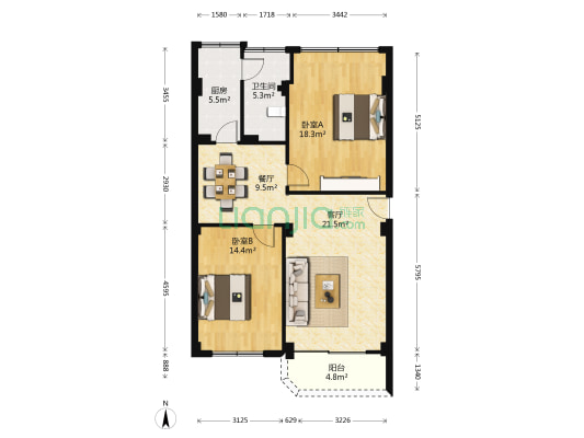 南安路 2室2厅1卫 89平方