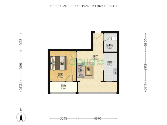 大都汇 1室1厅1卫 56平方