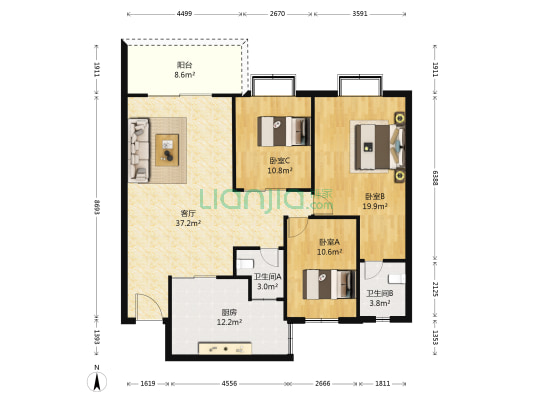 石油花苑 3室1厅2卫 134平方