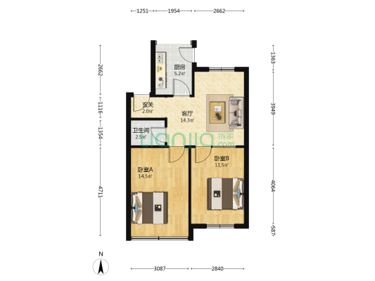 金华正信花园 2室1厅1卫 64平方