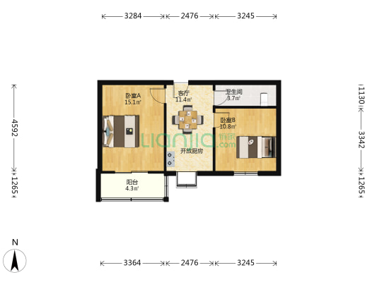 路港大院 2室1厅1卫 55平方