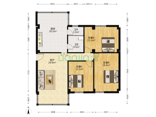 忠信路小区 3室1厅2卫 121平方