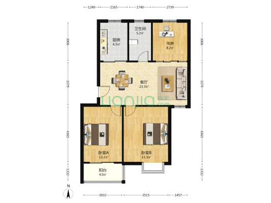 东河嘉园二期 3室1厅1卫 94平方