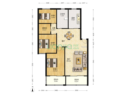 建行路小区38弄 3室1厅1卫 126平方