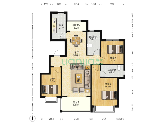 恒大·御澜庭 3室1厅2卫 120平方
