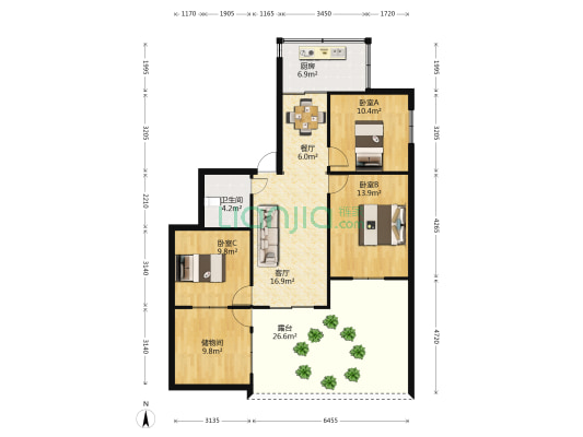 大树营电动工具厂宿舍 3室2厅1卫 69平方