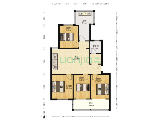 郑大西生活区 4室1厅1卫 98平方