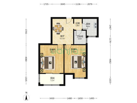 龙川雅居 2室1厅1卫 75平方