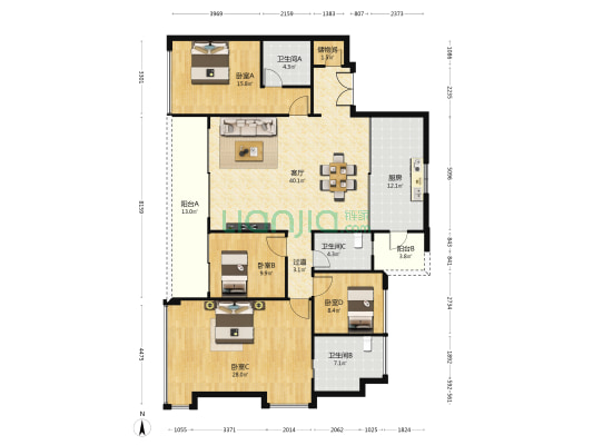 中海映澜台 4室1厅3卫 184平方