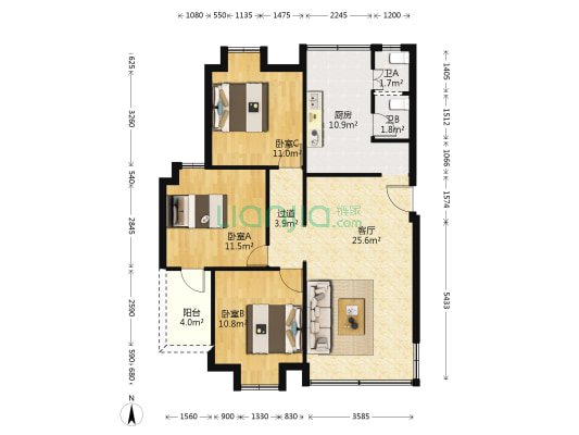 岭南巷 3室1厅2卫 93平方