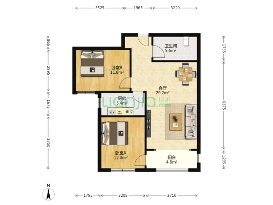 晓镇家园 2室1厅1卫 94平方