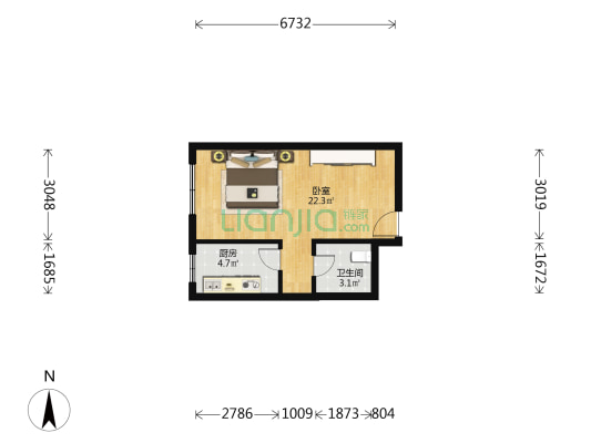 叠翠庭苑一区 1室0厅1卫 44平方