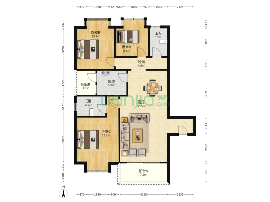 金麦山庄 3室1厅2卫 132平方