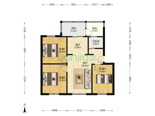 财大春园 3室2厅1卫 67平方