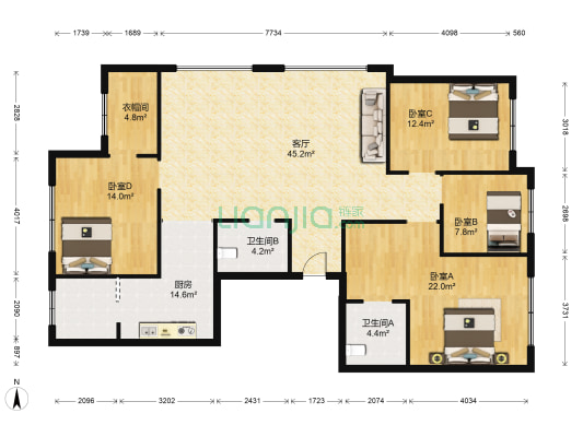 辰能·溪树庭院南区 4室1厅2卫 181平方