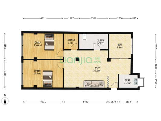 球场路50号 2室2厅1卫 106平方